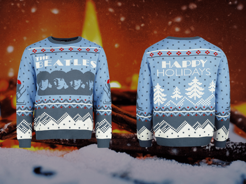 Embrace the timeless style of The Beatles this Christmas with a Hard Day’s Night-inspired jumper featuring the Fab Four in their iconic haircuts. This classic image captures the peak of Beatlemania, when John, Paul, George, and Ringo were at the forefront of pop culture. Perfect for music lovers who want to mix a bit of vintage charm with their holiday cheer, this design radiates the fun and light-hearted spirit of The Beatles' early days, making it a festive hit for any fan of the band’s iconic style and sound.