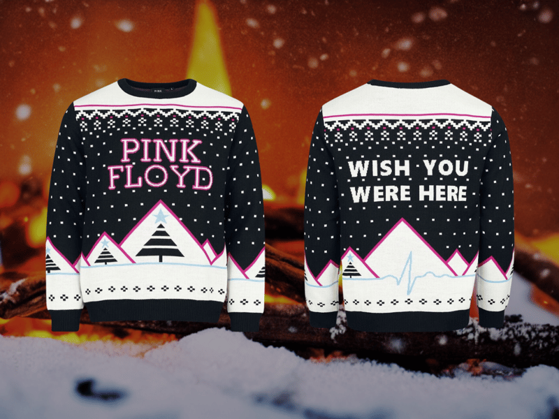 Inspired by the ethereal Wish You Were Here album, this Pink Floyd jumper brings surreal festive vibes to your holiday wardrobe. Featuring artwork reminiscent of the burning handshake scene, it's a striking tribute to one of their most iconic albums with a touch of holiday warmth.