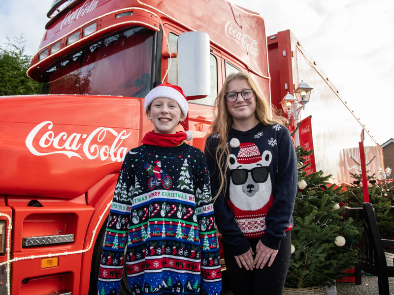 Taylor and Jessica Leadbeater at the Christmas truck