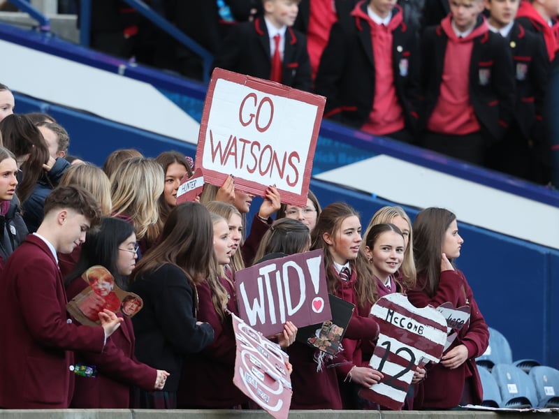 George Watson's fans show their support during the Under-16 final at Murrayfield. 
