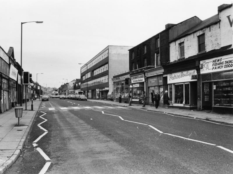 Spital Hill, Sheffield, in November 1981, showing shops including Patrice Boutique