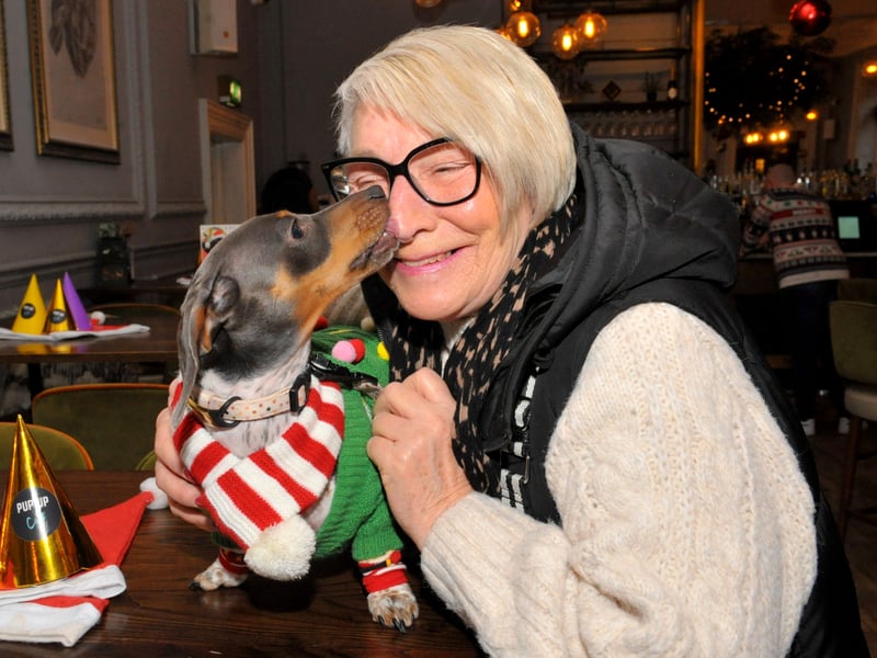 Ann Nicholas of Bramley with Besty who won best dressed pup.