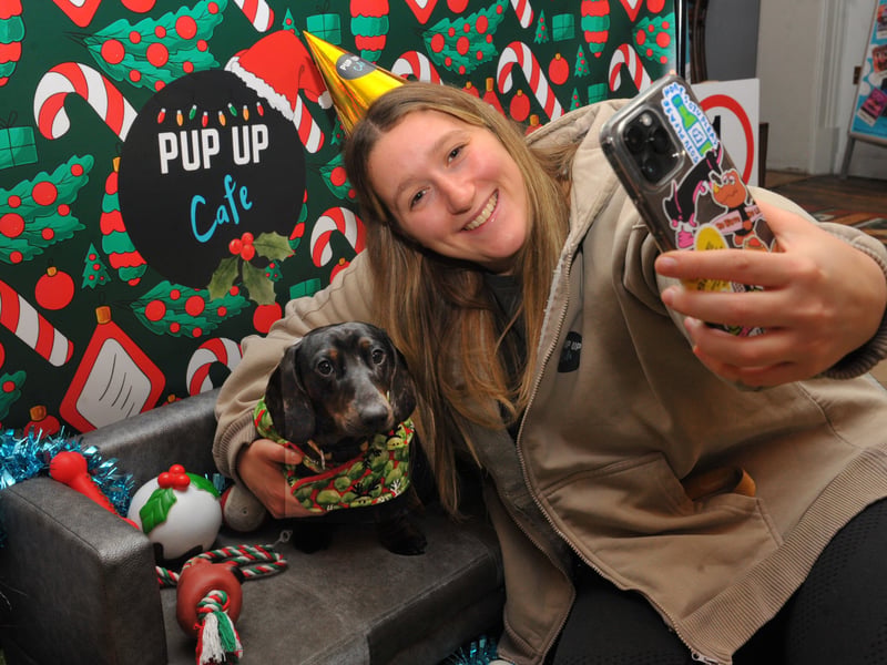 Smile! Charlotte Hodgson of Gomersal and Humphrey relaxed at the pop up café.