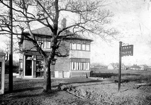 Confectioner and tea shop on the corner of Farrar Lane and Otley Road. The shop was also a newsagents. Pictured in December 1932.