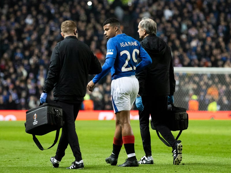 The striker came off with a knock late on against Tottenham. He'll be desperate to play a part, but Rangers will be forced into another anxious wait.