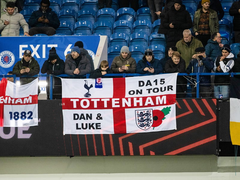 Tottenham fans before kick-off at Ibrox.