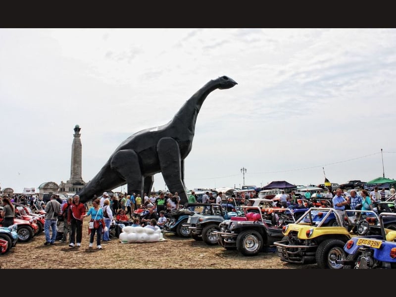 Southsea dinosaur Luna Park enjoying the annual VW Beach Dubbin'. Photo by John Daniels