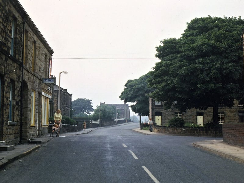 The junction of Baghill Road, foreground, with Westerton Road, off to the right, known locally as Garthwaite's Corner. Past this junction the road becomes Skye Road which joins Dewsbury Road. Pictured in July 1971