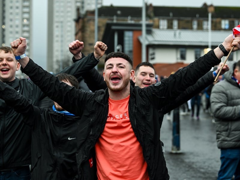 Rangers fans arrive at the ground ahead of the Premier Sports Cup Final.