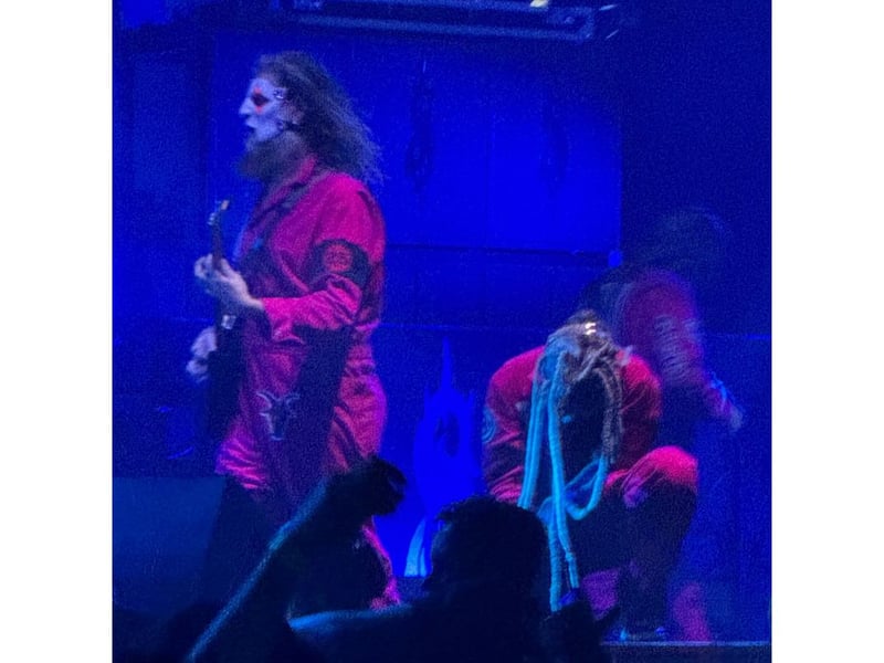 The band wore their famous boiler suits and masks for the show.