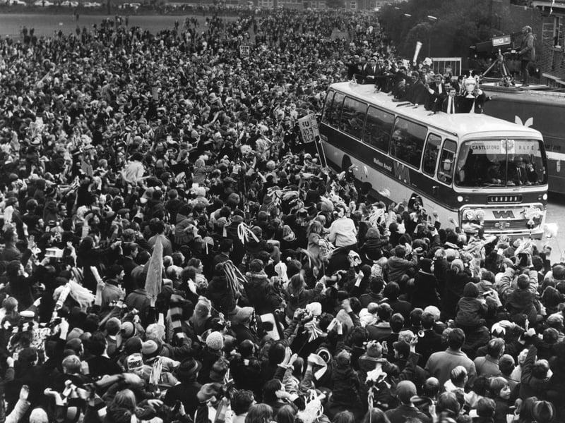 The 1969 Challenge Cup Final winners Castleford get a hero's welcome after their Wembley win against Salford.