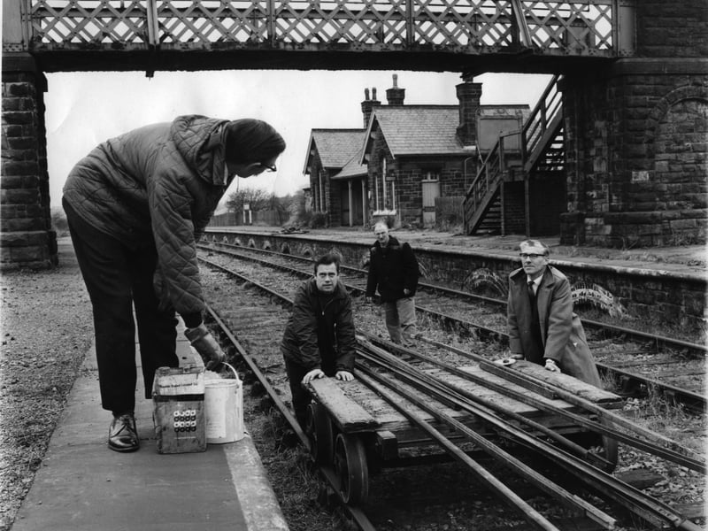 December 1969 and members of the Yorkshire Dales Railway Society were carrying out a programme of maintenance at Embsay Station which they hope to buy and make into their headquarters. Pictured, from left, are chairman Ernest Black, Graham Hanley, Fred Hunter and John Brown, events organiser.