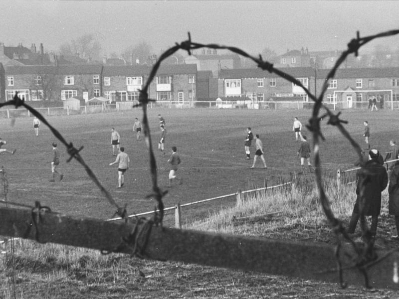 Prisoners from Wakefield Jail play Ossett Methodists in a cup-tie at the Ossett Town Ground in December 1969.