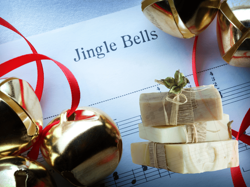 Actual lyric: "Oh, what fun it is to ride in a one-horse open sleigh." / Misheard as: "Oh, what fun it is to ride in a one-horse soap and sleigh."