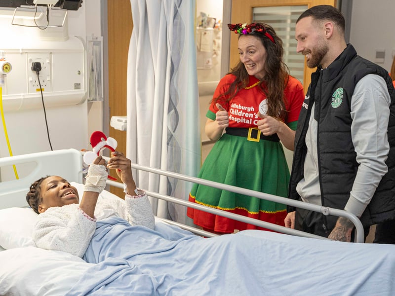 The ever-lively Martin Boyle was front and centre as Hibs players looked to cheer up young patients the Sick Kids.