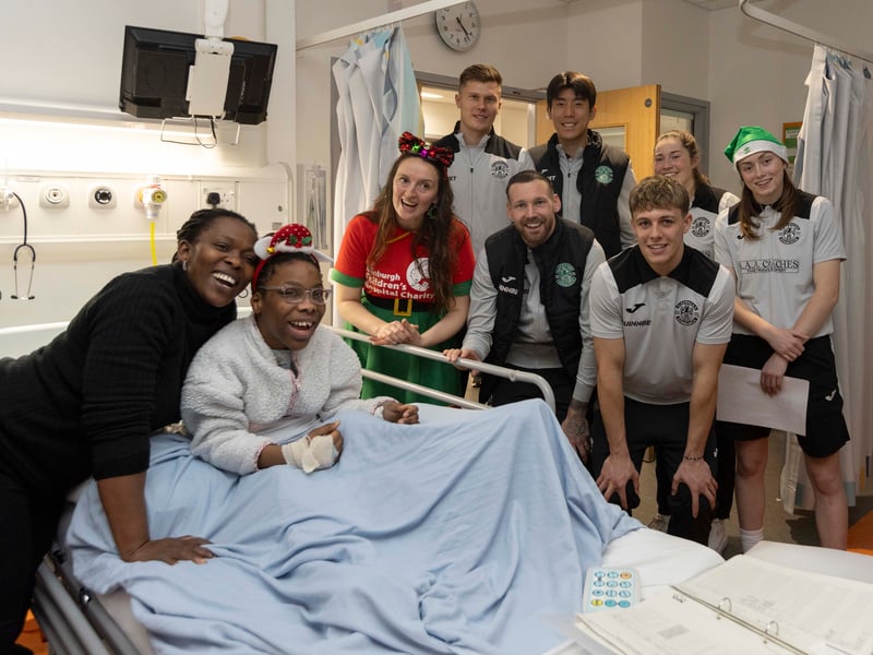 Bringing some joy at difficult times - this young fan was able to laugh and smile as Hibs players visited.