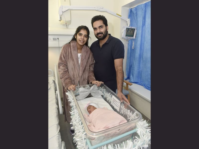 Kripa Baby and Basil Kurian were not expecting to have a Christmas baby with Elora Basil arriving 10 days late. Picture: Sarah Standing (261224-8061)