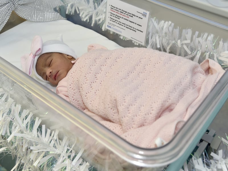 Elora Basil was the first baby to be born at Queen Alexandra Hospital in Cosham on Christmas Day at 5.17am, weighing 6lb 1oz.

Picture: Sarah Standing (261224-8054)