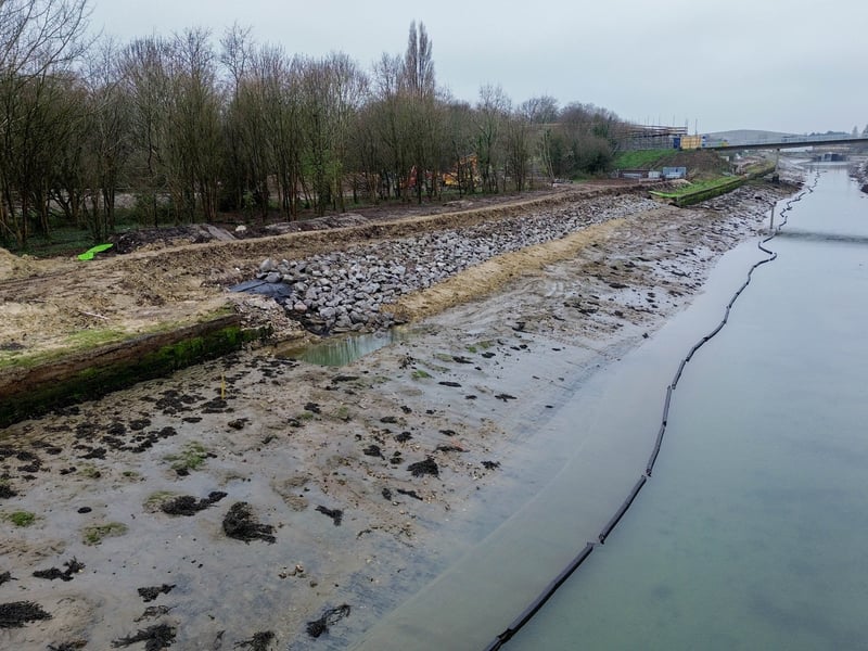 Rocks are beginning to be placed at Ports Creek in Portsmouth