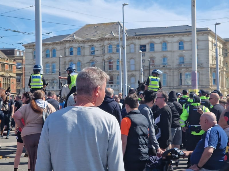 These were scenes as protesters exercised their rights to protest in Blackpool Town Centre after the murder of three innocent children in Southport. Lancashire saw three separate protests in Preston, Blackurn and Blackpool.