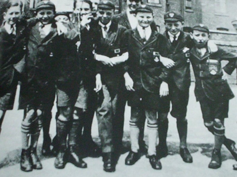 Roy Fuller far left in the school playground at the rear of Alexandra Road