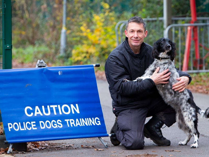 Police dog support unit instructor, Paul Sainsbury, with police dog Ossie