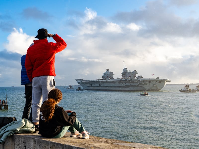 HMS Queen Elizabeth leaving Portsmouth on November 3, departing for training exercises.