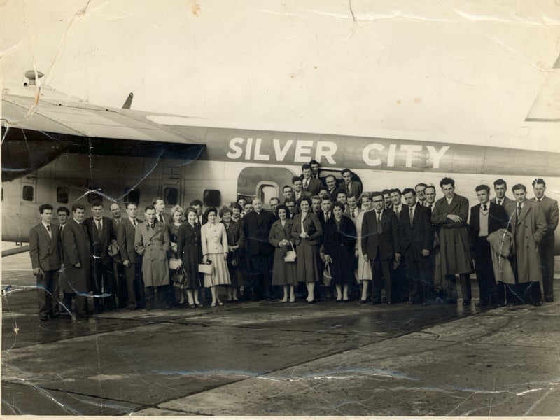 This picture is of an Irish club charter flight from Blackpool to Dublin for the all Ireland Gaelic football final in 1958.