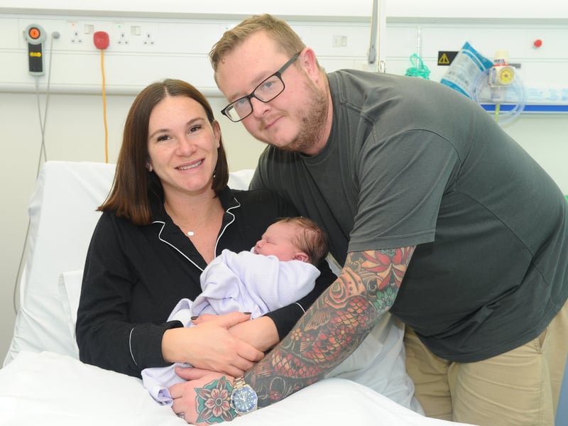 Ellis and Gary Daniels from Cowplain welcomed their daughter Olive Daniels at Queen Alexandra Hospital on New Year's Day Wednesday at 9.56am.
Picture: Sarah Standing (010125-1055)
