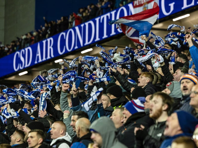 Rangers fans celebrate the 3-0 victory over Celtic.