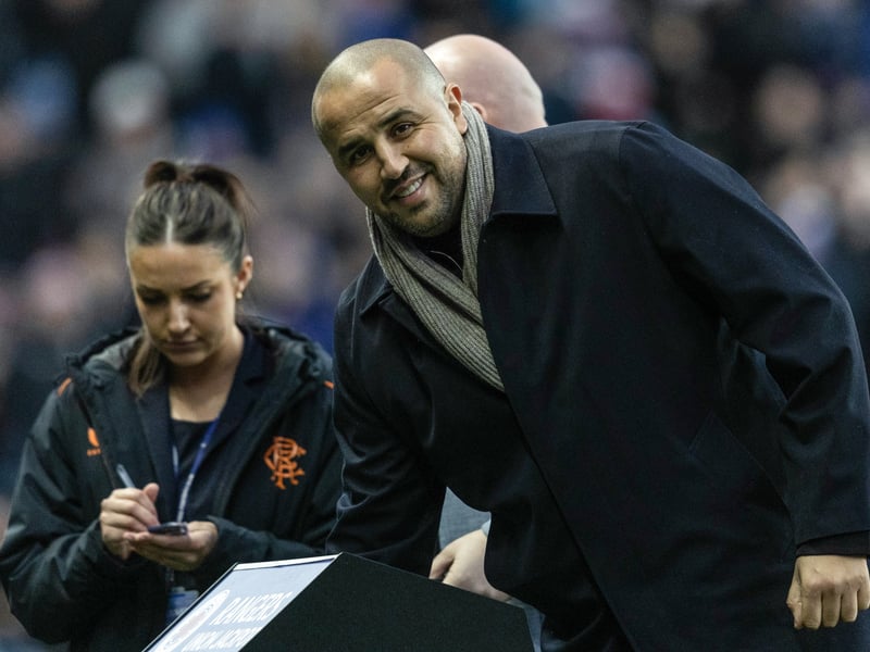 Former Rangers defender Madjid Bougherra makes the ha;f-time draw at Ibrox.