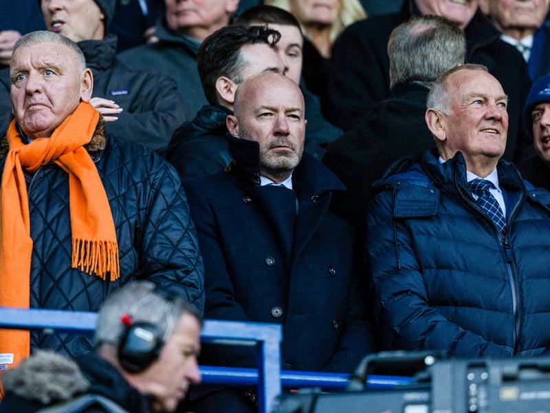Former Newcastle United and England striker Alan Shearer (centre) watches on as Rangers take on Celtic.