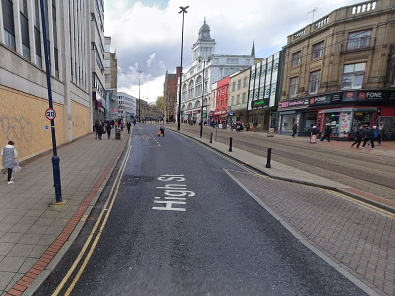 The highest number of reports of antisocial behaviour in Sheffield between January and October 2024 were made in connection with incidents that took place on or near High Street, Sheffield city centre, with 49