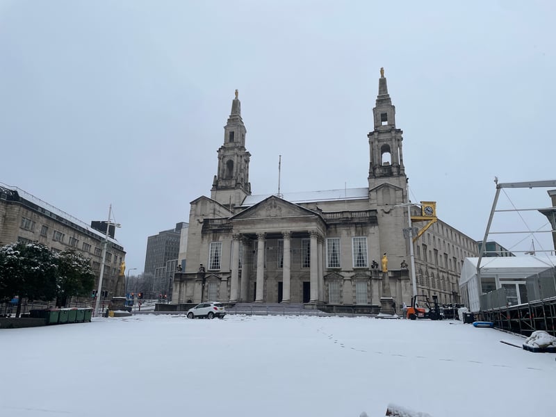 Millennium Square glistening under a fresh layer of snow.