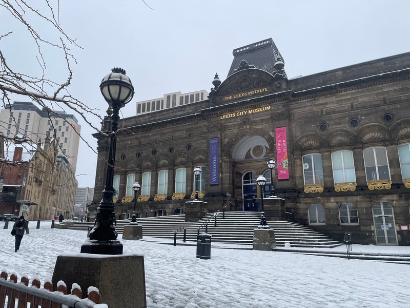 Frosty footsteps led to Leeds City Museum, which remained closed due to the weather.