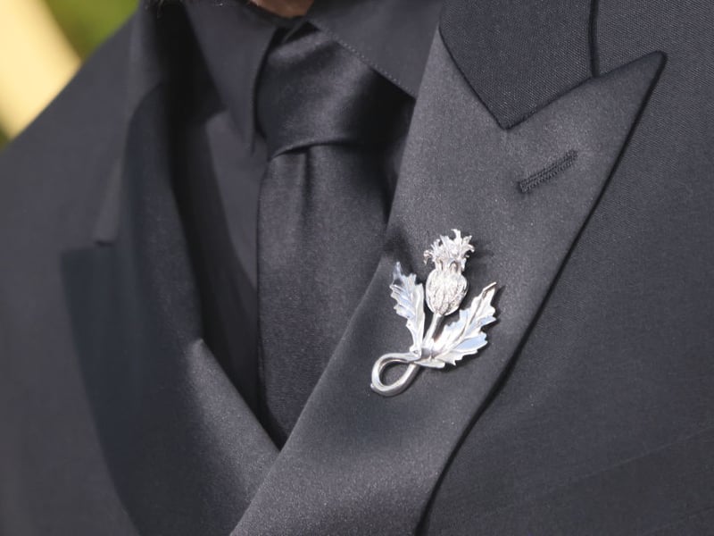Gadd wore a thistle brooch on the Golden Globes red carpet.