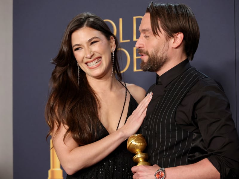 Succession star Kieran Culkin, pictured with wife Jazz Charton, took home the Golden Globe for 'Best Performance by a Male Actor in a Supporting Role' for comedy drama 'A Real Pain'.