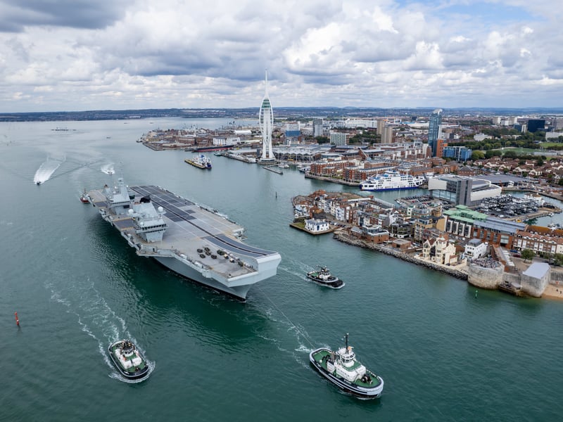HMS Prince of Wales is the current Royal Navy flagship, assuming the title from her sister ship HMS Queen Elizabeth. The £3.2bn aircraft carrier weighs 65,000 tonnes.