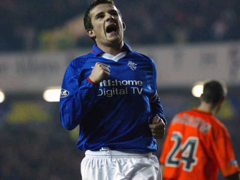 The Rangers captain scored all the goals - including a free-kick and a penalty - as Rangers overcame Dundee United 3-1 at Ibrox on December 14, 2002 en route to lifting a treble.