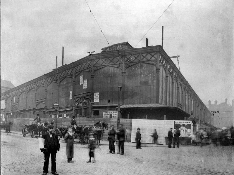 The old Kirkgate market hall taken in June 1901 prior to demolition for the re-building of the new covered market hall. 