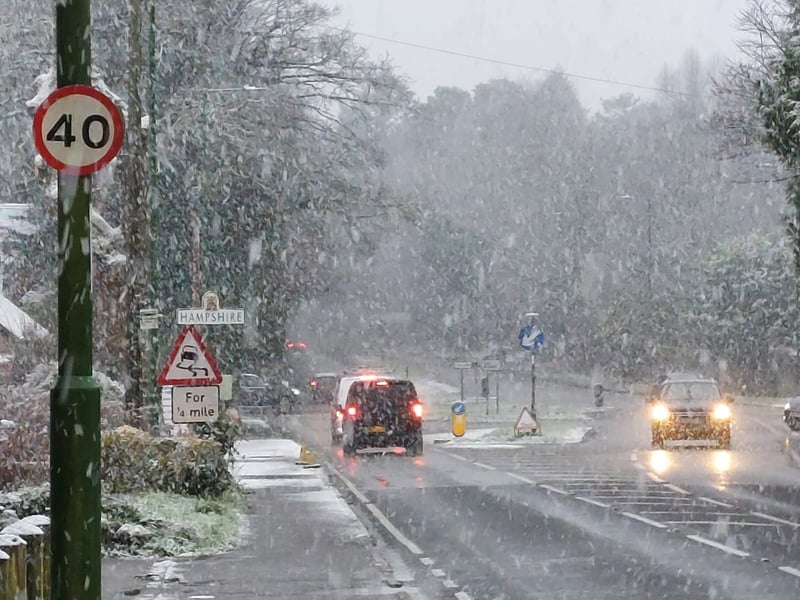 Whil coastal areas have so far only had sleet, part of Hampshire including Liss, have had snow start to lay.