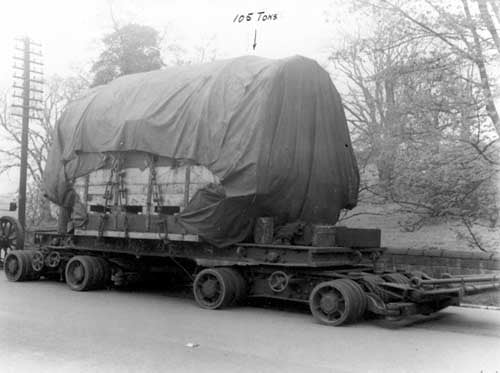 A 105 ton stator and bogie which is been drawn by 2 Fowler steam tractors. It is believed that the photo was taken on Wellington Hill (A58 Wetherby Road) which borders Roundhay and Seacroft. Pictured in May 1941.