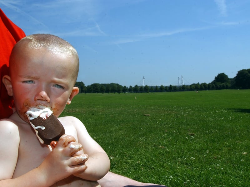 Two year old Stuart Morley from Deepdale in Preston enjoying an ice cream on Moor Park