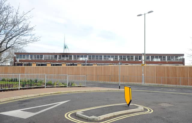 Hoardings have been put up around Gosport Bus Station ahead of its demolition. Picture: Sarah Standing (100125-1506)