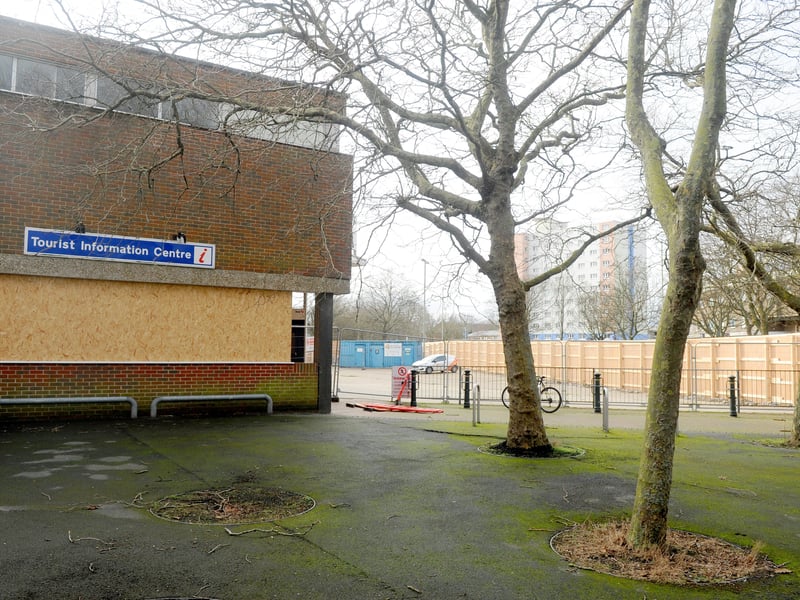 Hoardings have been put up around Gosport Bus Station ahead of its demolition. Picture: Sarah Standing (100125-1486)
