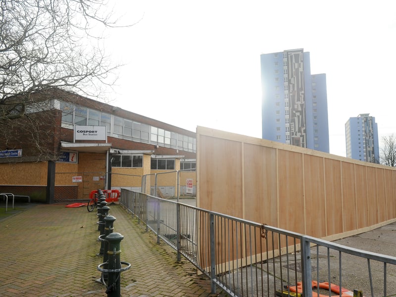 Hoardings have been put up around Gosport Bus Station ahead of its demolition. Picture: Sarah Standing (100125-1501)