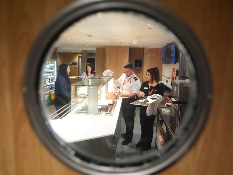 A view into the service kitchen on board the Glen Sannox as the ferry makes its first official passenger journey