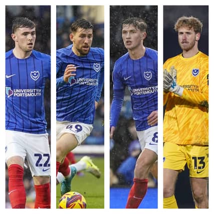 From left to right: Zak Swanson, Callum Lang, Freddie Potts and Nico Schmid all feature in Pompey's top 10 performers according to football data site Opta Analyst.