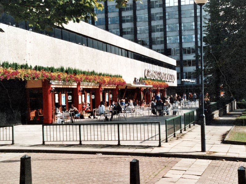 Drinkers sit outside Grosvenor Casino in the autumn sunshine. Pictured in September 1999.
