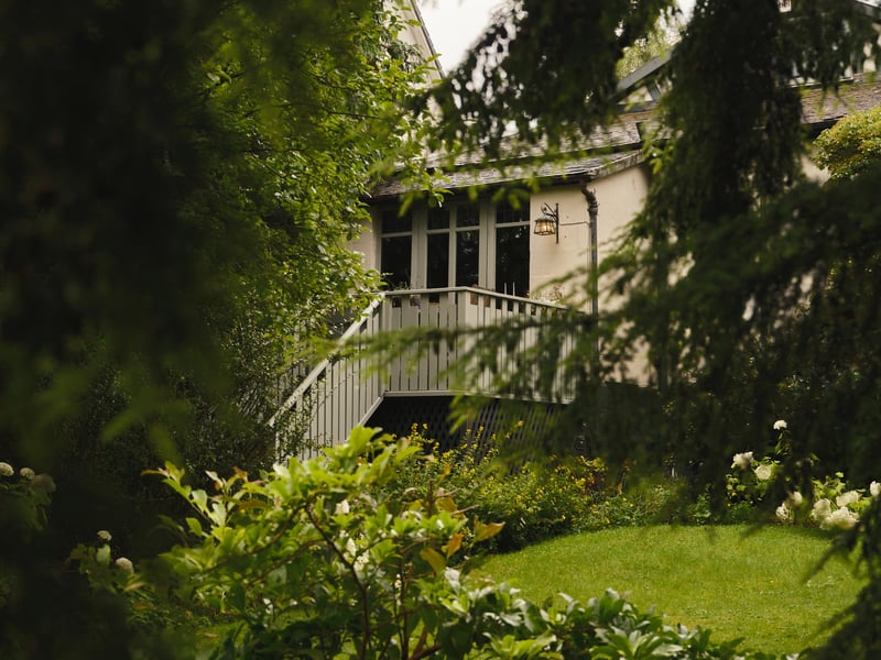 The view from back, with the stairs up to dining terrace